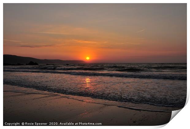 Sunrise on Looe Beach Print by Rosie Spooner