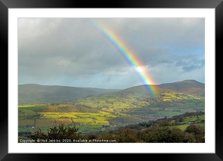 A Rainbow and the Sugarloaf Brecon Beacons Framed Mounted Print by Nick Jenkins