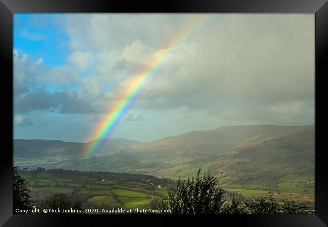 Rainbow over the Brecon Beacons Framed Print by Nick Jenkins