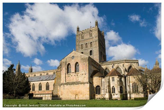 Tewkesbury Abbey from the south Gloucestershire Print by Nick Jenkins