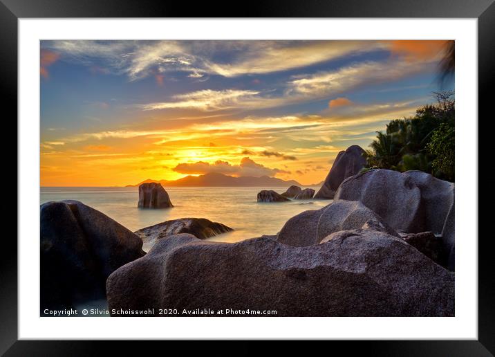 sunset on seychelles Framed Mounted Print by Silvio Schoisswohl