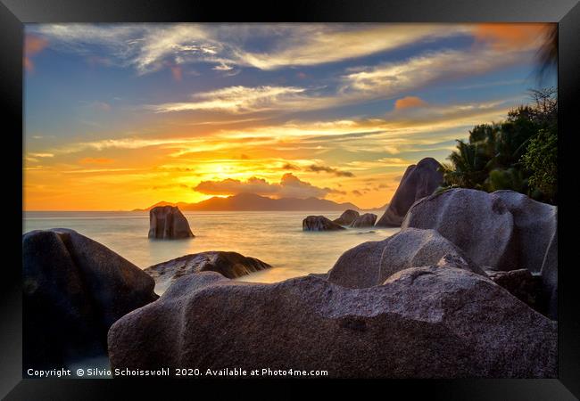 sunset on seychelles Framed Print by Silvio Schoisswohl