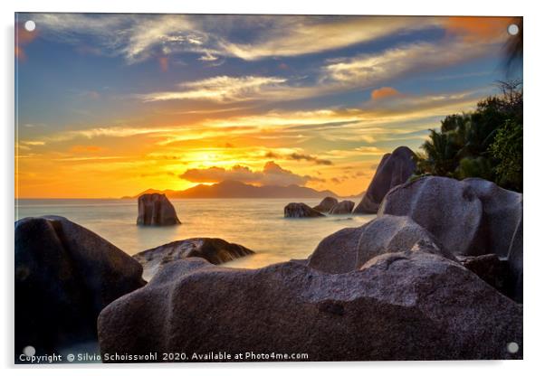 sunset on seychelles Acrylic by Silvio Schoisswohl