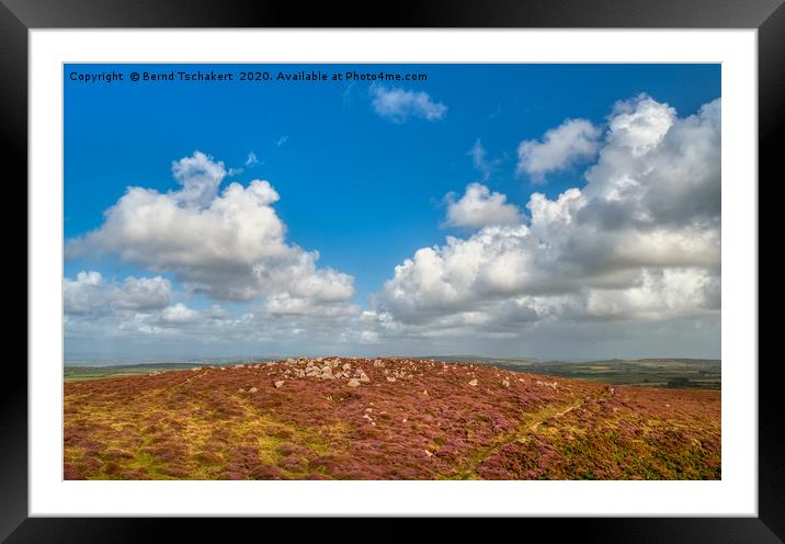 Heather and rocks, Rhossili Down, Gower, Wales, UK Framed Mounted Print by Bernd Tschakert