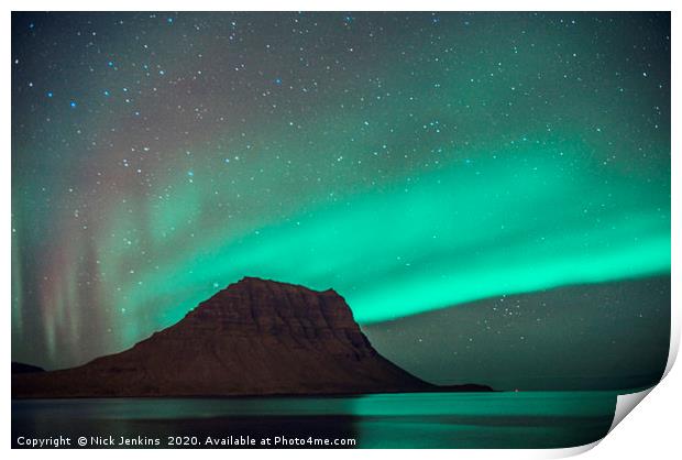 Aurora Borealis over Kirkjufell Iceland Print by Nick Jenkins