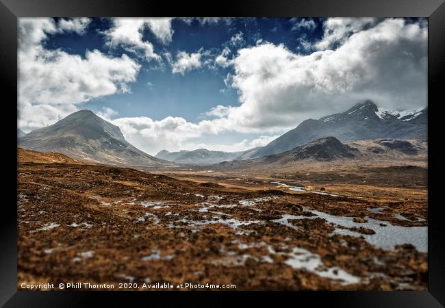 Black and Red Cuillin mountains from Sligachan Framed Print by Phill Thornton