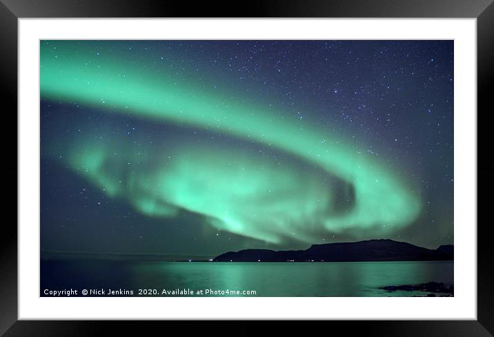 Aurora over Grundafjordur Snaefelsness Iceland Framed Mounted Print by Nick Jenkins