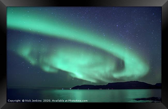 Aurora over Grundafjordur Snaefelsness Iceland Framed Print by Nick Jenkins