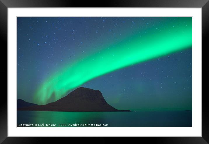 Aurora over Snaefelsness on the Iceland Coast  Framed Mounted Print by Nick Jenkins