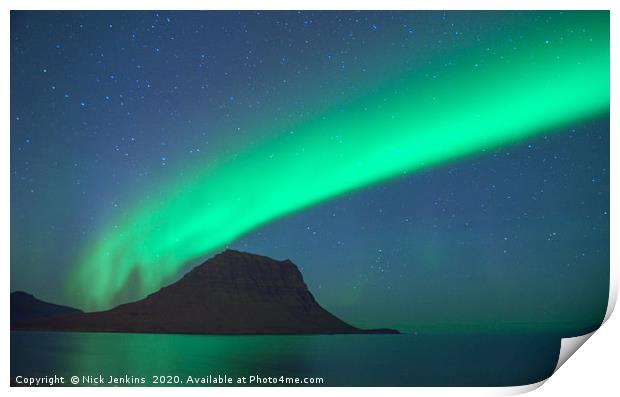 Aurora over Snaefelsness on the Iceland Coast  Print by Nick Jenkins