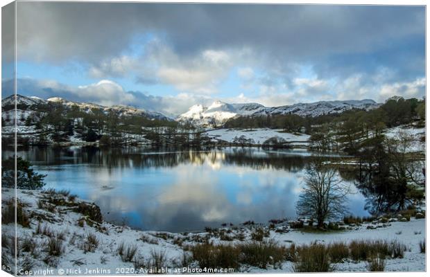 Loughrigg Tarn and Langdale Pikes Winter Cumbria Canvas Print by Nick Jenkins