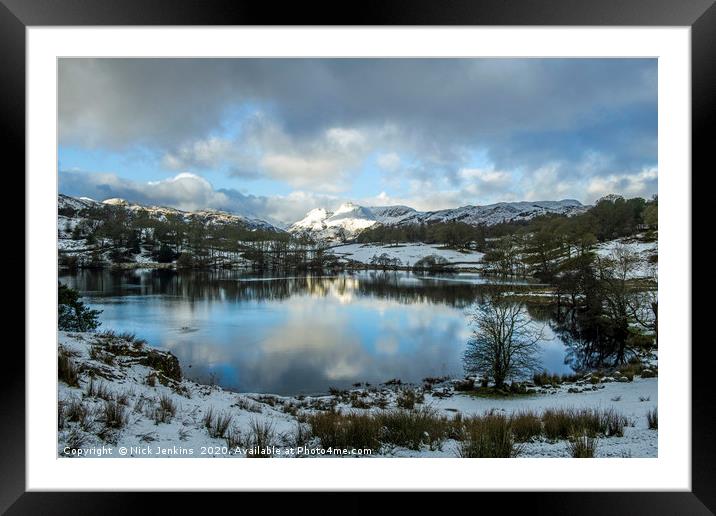 Loughrigg Tarn and Langdale Pikes Winter Cumbria Framed Mounted Print by Nick Jenkins