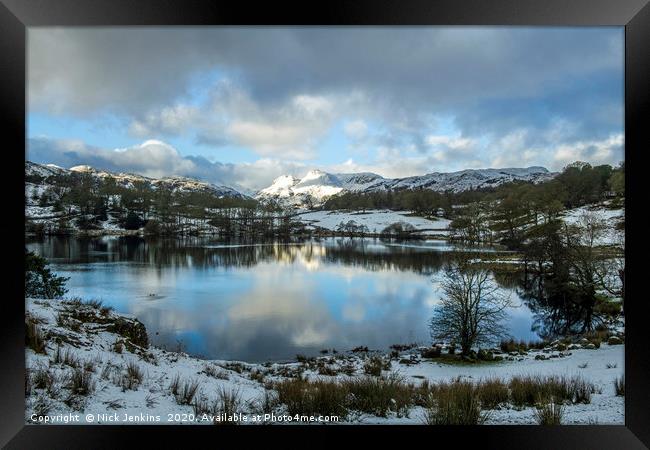 Loughrigg Tarn and Langdale Pikes Winter Cumbria Framed Print by Nick Jenkins