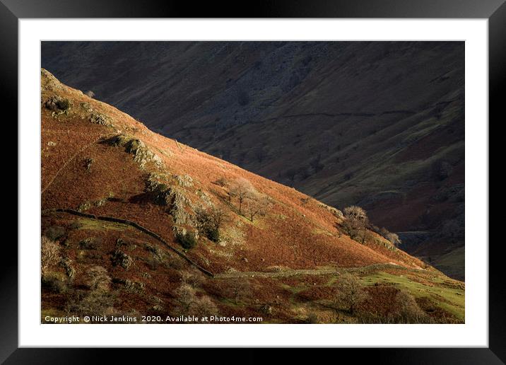 Troutbeck Valley Sun and Shade Lake District Cumbr Framed Mounted Print by Nick Jenkins