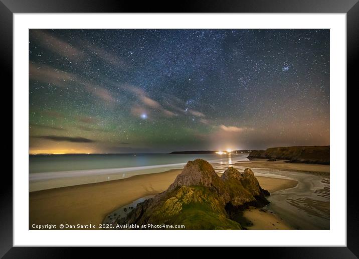 Three Cliffs Bay, Gower at Night with Sirius Framed Mounted Print by Dan Santillo