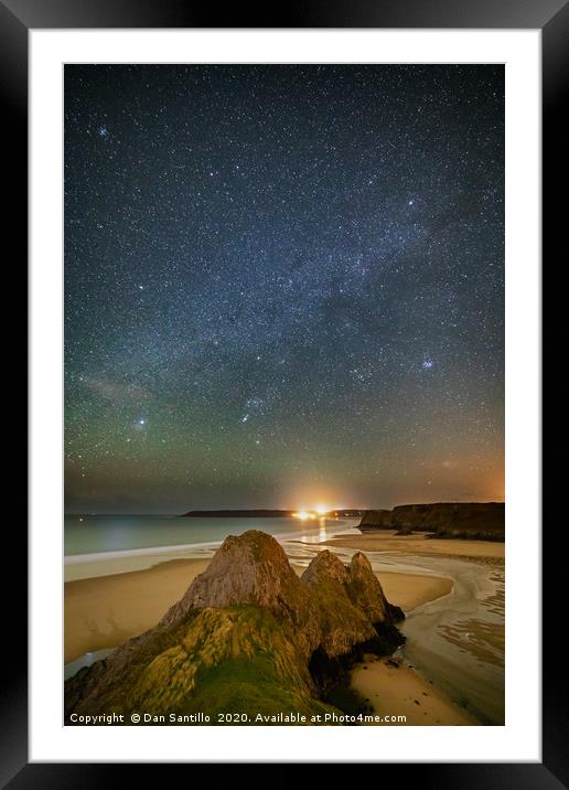 Three Cliffs Bay, Gower at Night with Sirius Framed Mounted Print by Dan Santillo