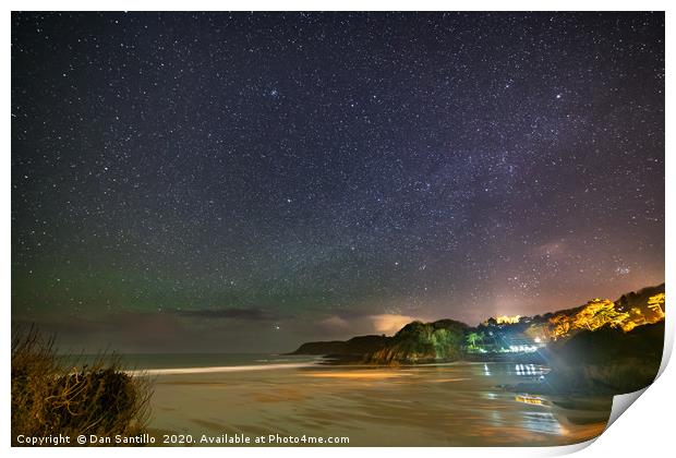 Caswell Bay, Gower at night with airglow Print by Dan Santillo