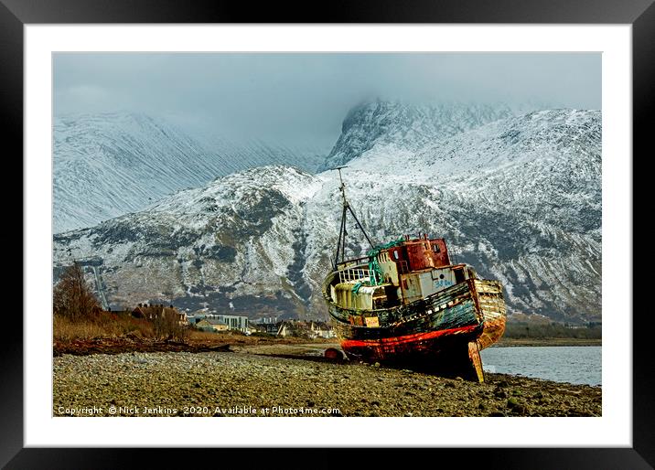 Corpach Wreck beneath Ben Nevis Scotland Winter Framed Mounted Print by Nick Jenkins