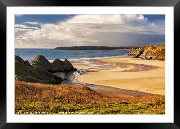 A sunny winter afternoon at Three Cliffs Bay, Gowe Framed Mounted Print by Dan Santillo