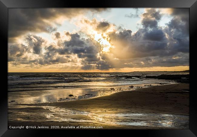 The Setting Sun over Dunraven Bay Glamorgan Coast  Framed Print by Nick Jenkins