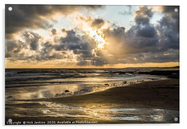 The Setting Sun over Dunraven Bay Glamorgan Coast  Acrylic by Nick Jenkins