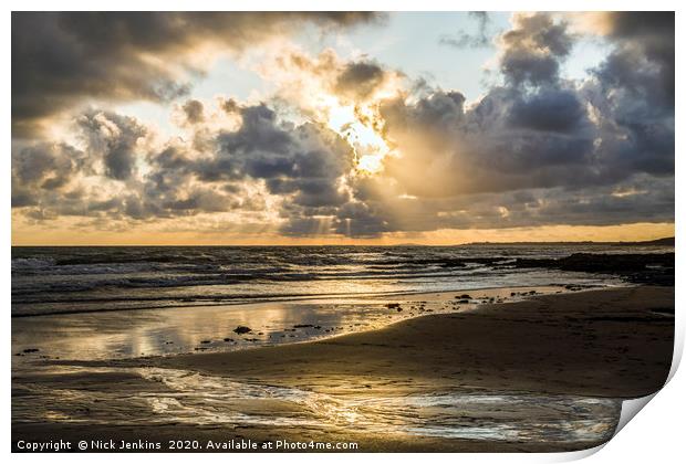 The Setting Sun over Dunraven Bay Glamorgan Coast  Print by Nick Jenkins