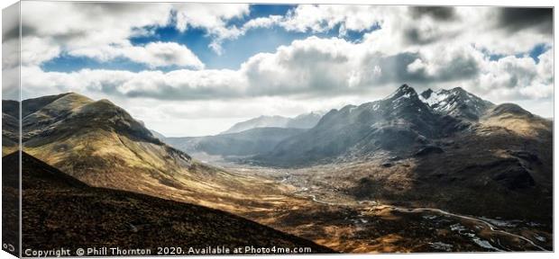 Panoramic of the Black and Red Cuillin mountains  Canvas Print by Phill Thornton