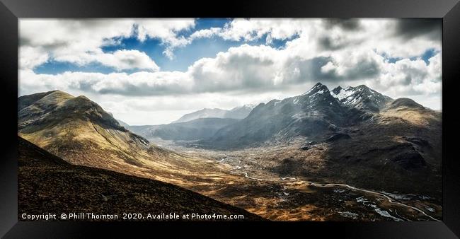 Panoramic of the Black and Red Cuillin mountains  Framed Print by Phill Thornton