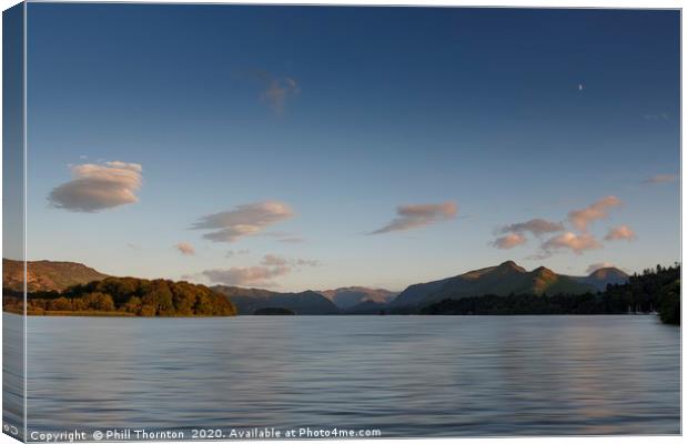 Dusk skies over Derwent Water and Cat Bells  Canvas Print by Phill Thornton