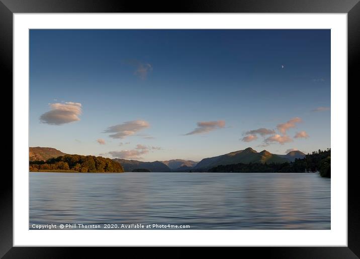 Dusk skies over Derwent Water and Cat Bells  Framed Mounted Print by Phill Thornton