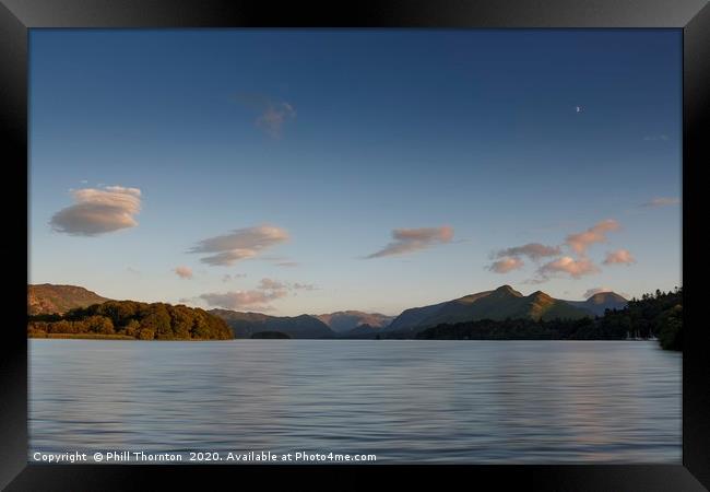 Dusk skies over Derwent Water and Cat Bells  Framed Print by Phill Thornton