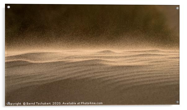 Strong wind blowing sand across dune, Rhossili, UK Acrylic by Bernd Tschakert