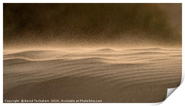 Strong wind blowing sand across dune, Rhossili, UK Print by Bernd Tschakert