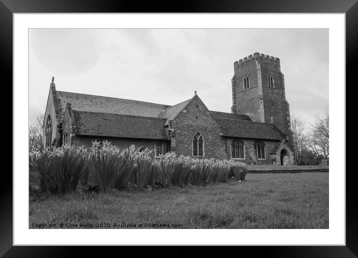 Daffodils in front of Gaywood Church Framed Mounted Print by Clive Wells