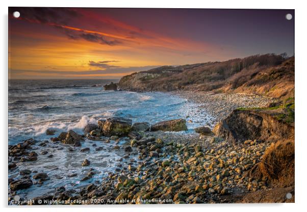Sunset At Watershoot Bay Acrylic by Wight Landscapes