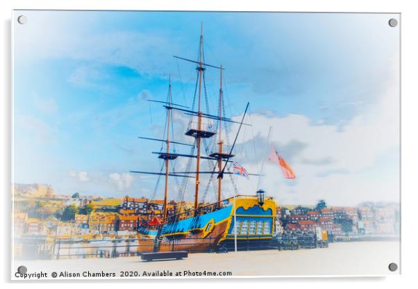 HMS Endeavour Whitby Acrylic by Alison Chambers