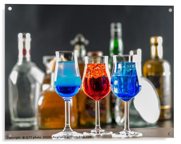 Colorful drink on the background of bottles in ori Acrylic by Q77 photo
