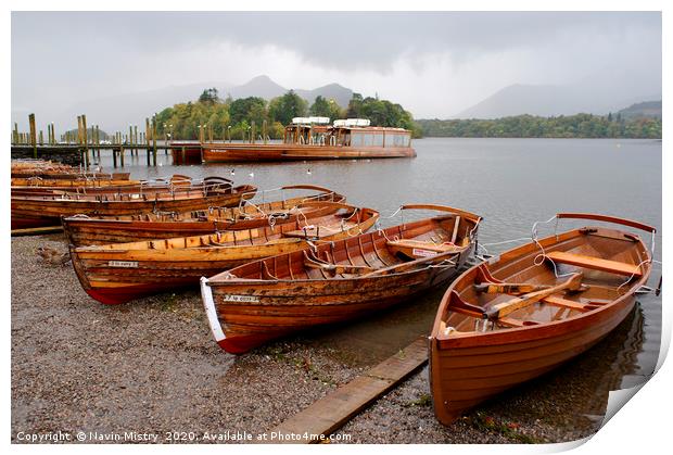 Boats on Derwent Water, Lake District, England  Print by Navin Mistry