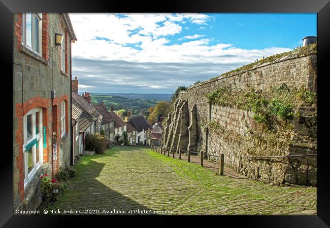 Looking down on Gold Hill in Shaftesbury Dorset Framed Print by Nick Jenkins