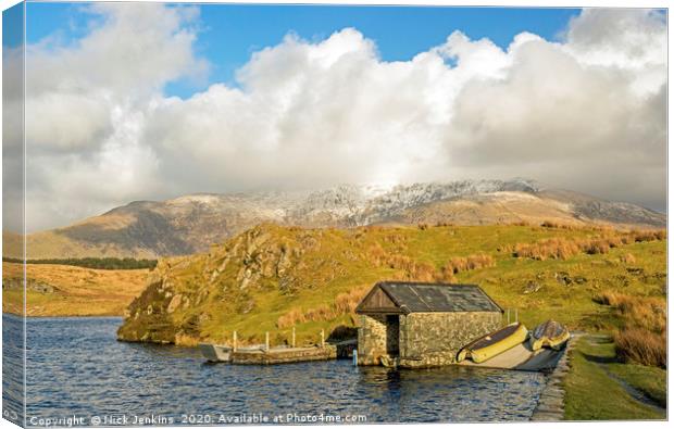 The Boathouse on Llyn y Dywarchen Lake Snowdonia  Canvas Print by Nick Jenkins