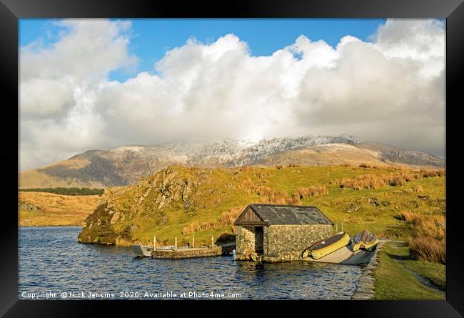 The Boathouse on Llyn y Dywarchen Lake Snowdonia  Framed Print by Nick Jenkins