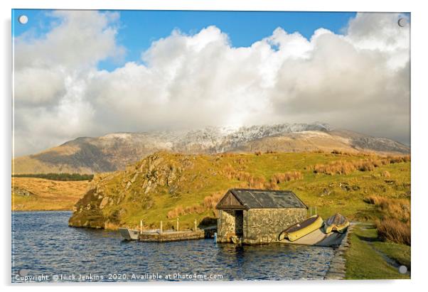 The Boathouse on Llyn y Dywarchen Lake Snowdonia  Acrylic by Nick Jenkins