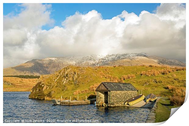 The Boathouse on Llyn y Dywarchen Lake Snowdonia  Print by Nick Jenkins