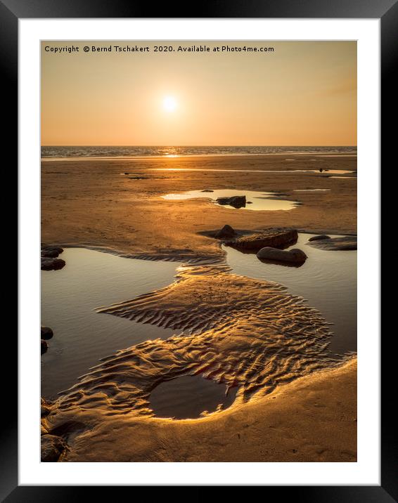 Beach puddle and sand ripples, Monknash, Wales,UK  Framed Mounted Print by Bernd Tschakert