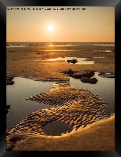 Beach puddle and sand ripples, Monknash, Wales,UK  Framed Print by Bernd Tschakert