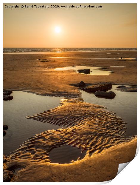 Beach puddle and sand ripples, Monknash, Wales,UK  Print by Bernd Tschakert