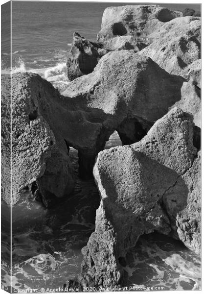 Cliffs and waves of Albufeira in Monochrome Canvas Print by Angelo DeVal