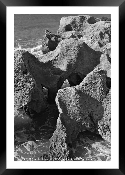 Cliffs and waves of Albufeira in Monochrome Framed Mounted Print by Angelo DeVal