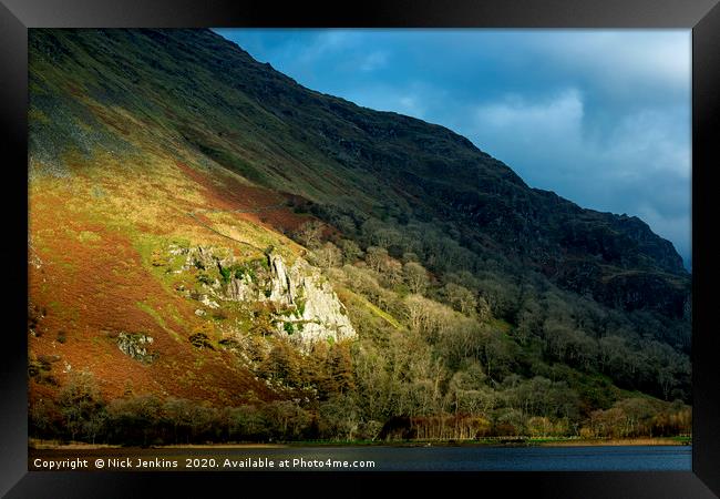 Llyn Gwynant with Shadow and Light Snowdonia Framed Print by Nick Jenkins
