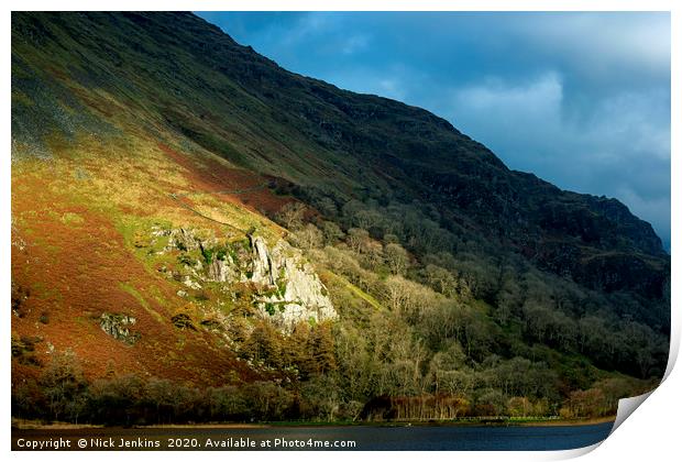 Llyn Gwynant with Shadow and Light Snowdonia Print by Nick Jenkins